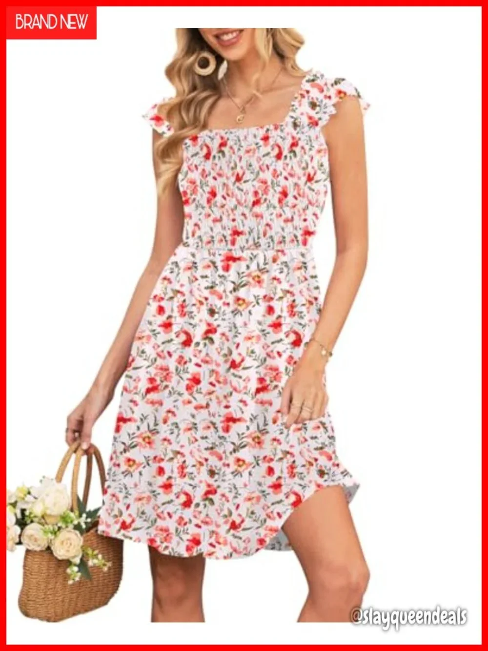 Sleeveless Square Neck Floral Smocked A-Line Sundress